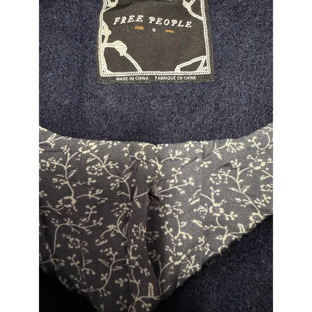 Free People Navy Blue Wool Blend Military Zip Front Coat Size 0